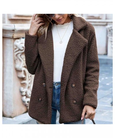 Womens Winter Fleece Jacket Teddy Bear Sherpa Jacket Coats Plush Warm Shaggy Jacket with Pockets Outerwear Coffee $4.92 Jackets