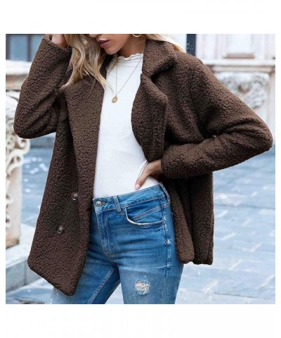 Womens Winter Fleece Jacket Teddy Bear Sherpa Jacket Coats Plush Warm Shaggy Jacket with Pockets Outerwear Coffee $4.92 Jackets