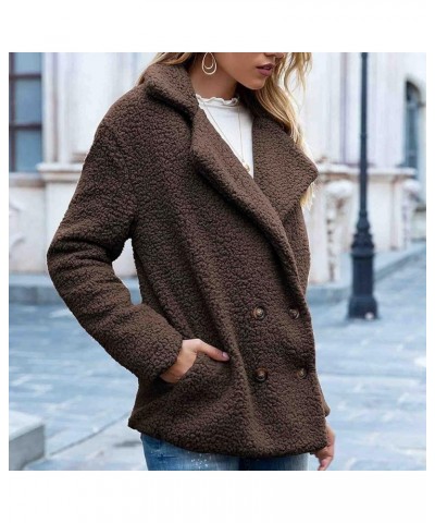 Womens Winter Fleece Jacket Teddy Bear Sherpa Jacket Coats Plush Warm Shaggy Jacket with Pockets Outerwear Coffee $4.92 Jackets