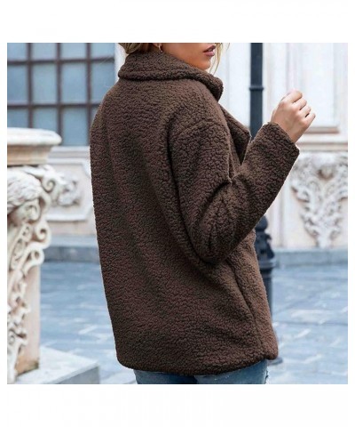 Womens Winter Fleece Jacket Teddy Bear Sherpa Jacket Coats Plush Warm Shaggy Jacket with Pockets Outerwear Coffee $4.92 Jackets