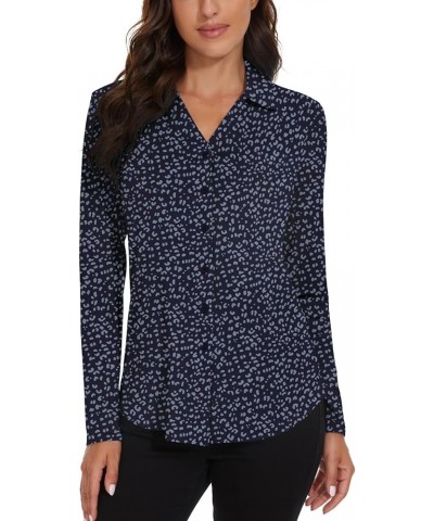 Long Sleeve Button Down Shirts for Women V Neck Polo Golf Shirt Business Work Collared Blouse Tops Blue|leopard $15.98 Shirts