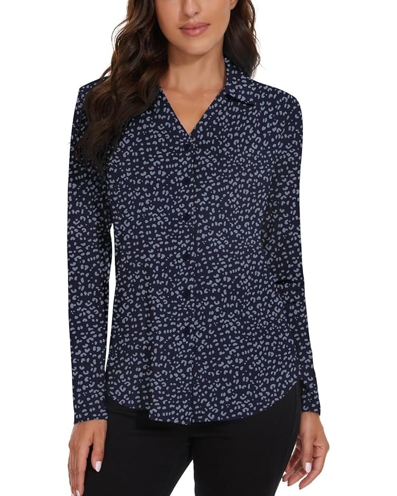 Long Sleeve Button Down Shirts for Women V Neck Polo Golf Shirt Business Work Collared Blouse Tops Blue|leopard $15.98 Shirts