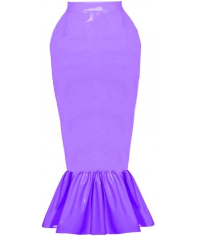 Plus Size Ladies Wetlook PVC Mermaid Skirt Fashion Bodycon Long Fishtail Skirt Purple $34.92 Skirts