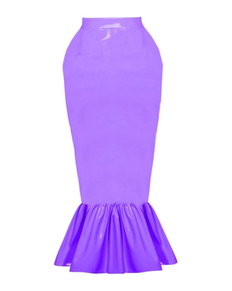 Plus Size Ladies Wetlook PVC Mermaid Skirt Fashion Bodycon Long Fishtail Skirt Purple $34.92 Skirts