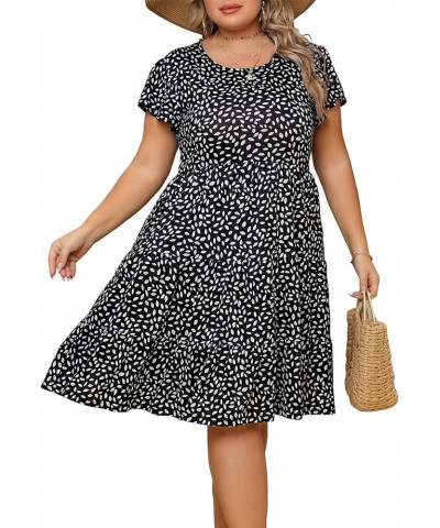 Plus Size Summer Dress for Women Ruffle Sleeve Tiered Flowy Casual Aline Babydoll Sundresses with Pockets Black Floral $20.90...