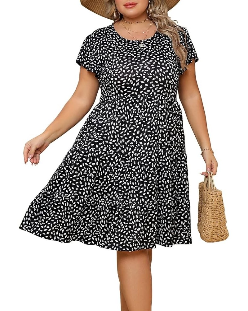 Plus Size Summer Dress for Women Ruffle Sleeve Tiered Flowy Casual Aline Babydoll Sundresses with Pockets Black Floral $20.90...