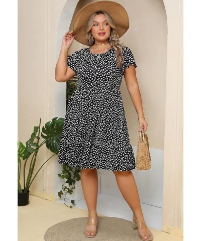 Plus Size Summer Dress for Women Ruffle Sleeve Tiered Flowy Casual Aline Babydoll Sundresses with Pockets Black Floral $20.90...