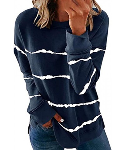 Womens Fall Fashion 2023 Plus Size Casual Crewneck Sweatshirts Striped Shirts Long Sleeve Loose Pullover Comfy Tops A04_blue ...