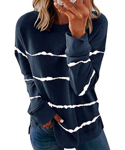 Womens Fall Fashion 2023 Plus Size Casual Crewneck Sweatshirts Striped Shirts Long Sleeve Loose Pullover Comfy Tops A04_blue ...