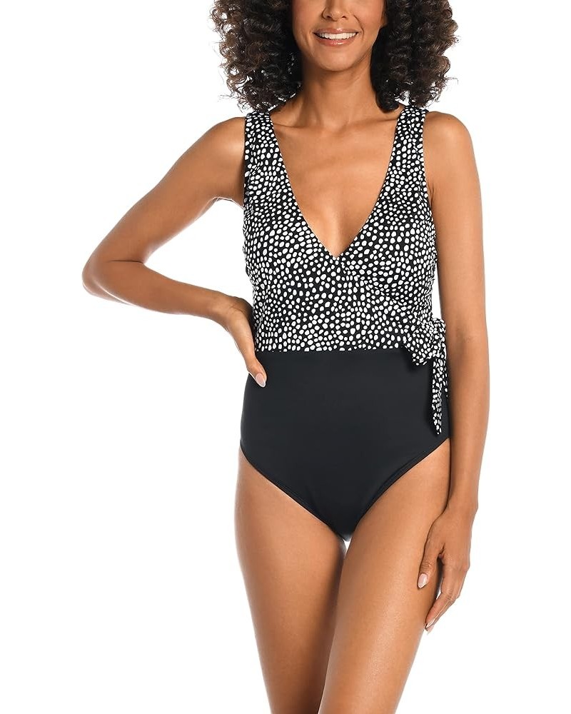 Women's Standard Over The Shoulder Surplice One Piece Swimsuit Black $13.08 Swimsuits