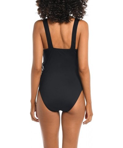 Women's Standard Over The Shoulder Surplice One Piece Swimsuit Black $13.08 Swimsuits