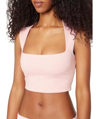 Womens Tops 2023 Double Layer Square Neck Fitted Basic Sleeveless Casual Cropped Tank Tops Pink $11.99 Tanks