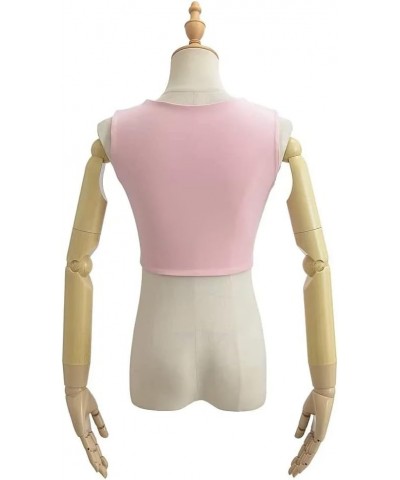 Womens Tops 2023 Double Layer Square Neck Fitted Basic Sleeveless Casual Cropped Tank Tops Pink $11.99 Tanks