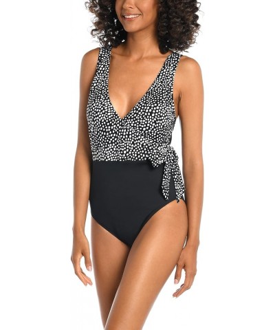 Women's Standard Over The Shoulder Surplice One Piece Swimsuit Black $13.08 Swimsuits