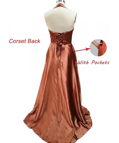 Women's Sleeveless Cross Prom Dresses Long Satin with Slit Formal Evening Party Gowns with Pockets Pink $31.74 Dresses