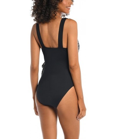 Women's Standard Over The Shoulder Surplice One Piece Swimsuit Black $13.08 Swimsuits