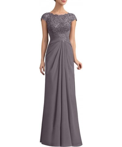 Mother of The Bride Dress A-Line Prom Dresses Long Chiffon Floral Embroidered Gown Cap Sleeves Dress Purplish Grey $34.65 Dre...