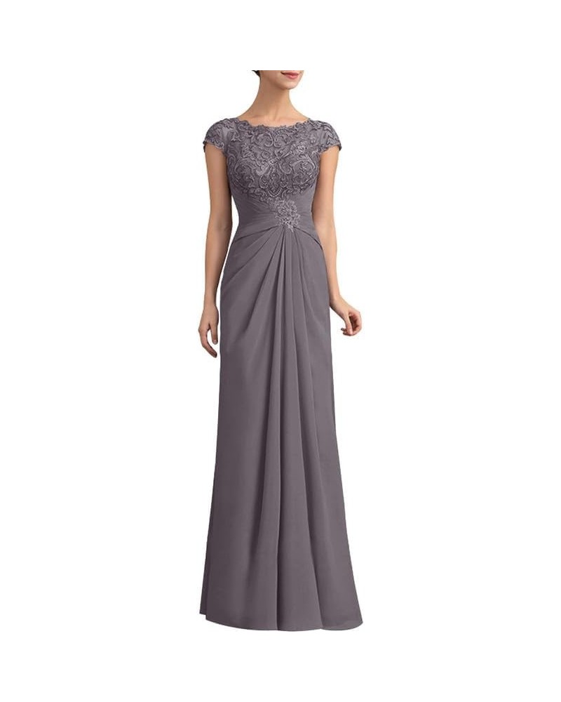 Mother of The Bride Dress A-Line Prom Dresses Long Chiffon Floral Embroidered Gown Cap Sleeves Dress Purplish Grey $34.65 Dre...