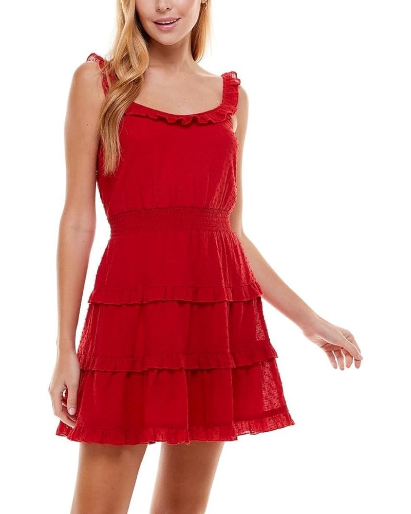 Womens Juniors Ruffled Mini Fit & Flare Dress Red $8.41 Dresses