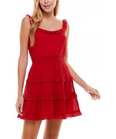 Womens Juniors Ruffled Mini Fit & Flare Dress Red $8.41 Dresses