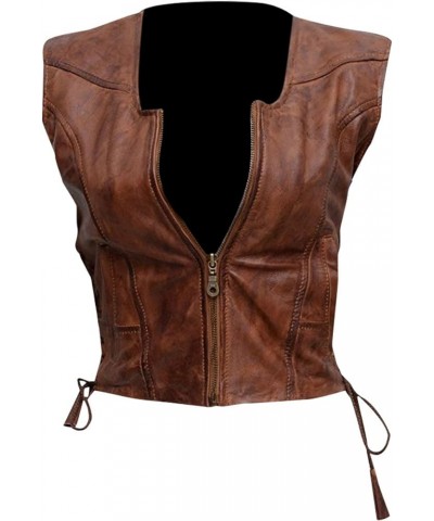 Women's The Walking Michonne Brown Leather Motorcycle Vest - Womens Brown Biker Leather Vest Brown Faux Leather Vest $49.50 V...