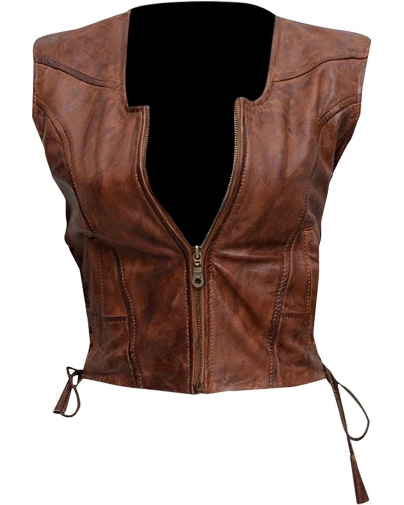 Women's The Walking Michonne Brown Leather Motorcycle Vest - Womens Brown Biker Leather Vest Brown Faux Leather Vest $49.50 V...