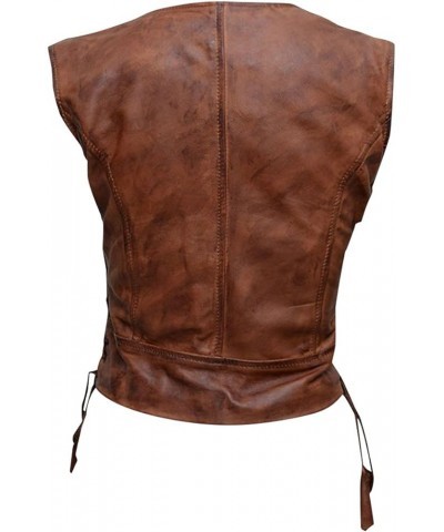 Women's The Walking Michonne Brown Leather Motorcycle Vest - Womens Brown Biker Leather Vest Brown Faux Leather Vest $49.50 V...