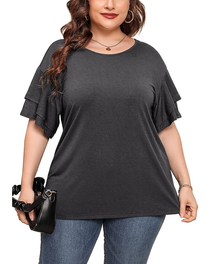 Plus Size Tunic for Women Double Ruffle Short Sleeve Clothes Loose Fit Clothing Flowy Shirts Summer Tops B04-gray $14.49 Tops