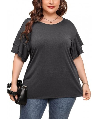 Plus Size Tunic for Women Double Ruffle Short Sleeve Clothes Loose Fit Clothing Flowy Shirts Summer Tops B04-gray $14.49 Tops