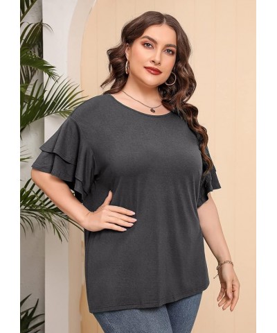 Plus Size Tunic for Women Double Ruffle Short Sleeve Clothes Loose Fit Clothing Flowy Shirts Summer Tops B04-gray $14.49 Tops