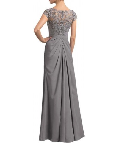 Mother of The Bride Dress A-Line Prom Dresses Long Chiffon Floral Embroidered Gown Cap Sleeves Dress Purplish Grey $34.65 Dre...