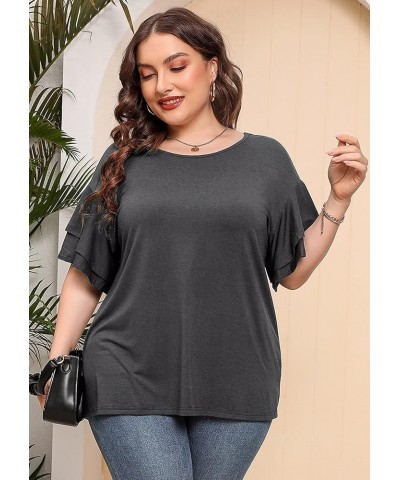 Plus Size Tunic for Women Double Ruffle Short Sleeve Clothes Loose Fit Clothing Flowy Shirts Summer Tops B04-gray $14.49 Tops