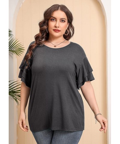 Plus Size Tunic for Women Double Ruffle Short Sleeve Clothes Loose Fit Clothing Flowy Shirts Summer Tops B04-gray $14.49 Tops