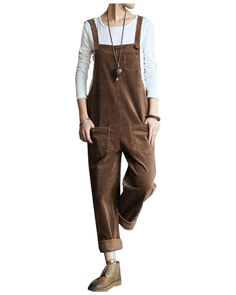 Women's Corduroy Bib Overalls Jumpsuit Romper Pant Trouser Coffee $18.97 Jumpsuits