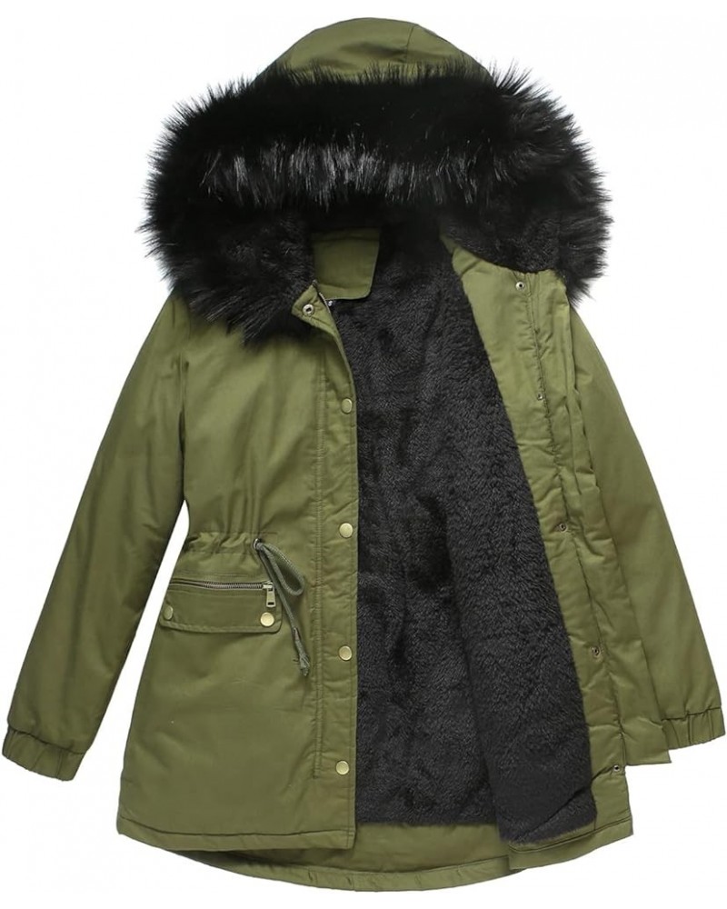 Women's Warm Winter Heavy Coat Thicken Fleece Lined Parka Jackets with Fur Hood Army Green $36.56 Jackets