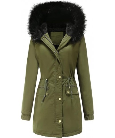 Women's Warm Winter Heavy Coat Thicken Fleece Lined Parka Jackets with Fur Hood Army Green $36.56 Jackets