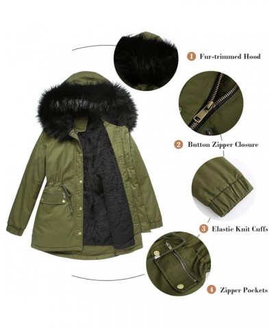 Women's Warm Winter Heavy Coat Thicken Fleece Lined Parka Jackets with Fur Hood Army Green $36.56 Jackets