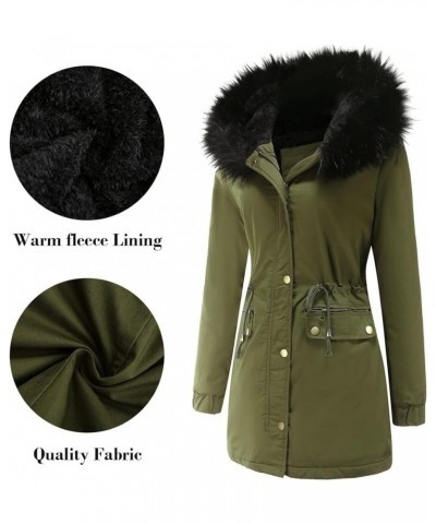 Women's Warm Winter Heavy Coat Thicken Fleece Lined Parka Jackets with Fur Hood Army Green $36.56 Jackets