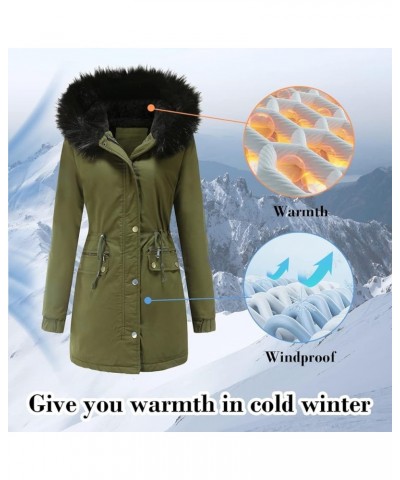 Women's Warm Winter Heavy Coat Thicken Fleece Lined Parka Jackets with Fur Hood Army Green $36.56 Jackets