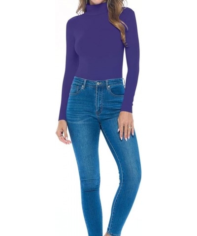 Long Sleeve Turtle Neck Body Suit-Breathable Cotton Stretch Purple $8.64 Bodysuits