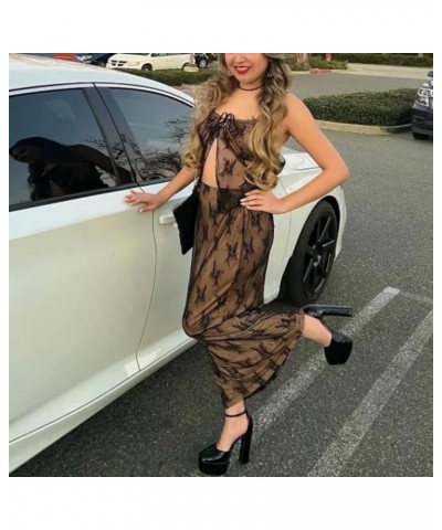 Skirt Sets Women 2 Piece Outfits Sexy See Through Lace Strapless Tube Tops Bodycon Maxi Skirt Y2K 2Pcs Skirt Set E-brown $10....