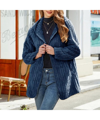 Womens Fuzzy Fleece Sherpa Jacket Full Zip Long Sleeve Flannel Cardigans Coat Outerwear with Hood (S-5XL) Blue $22.78 Jackets