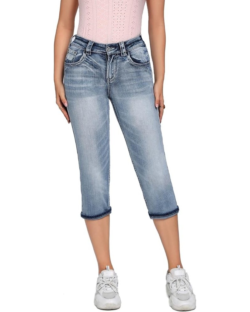 Women's Thick Seams Vintage Slim Fit Stretch Denim Crop Capri Jeans Eilish $17.70 Jeans