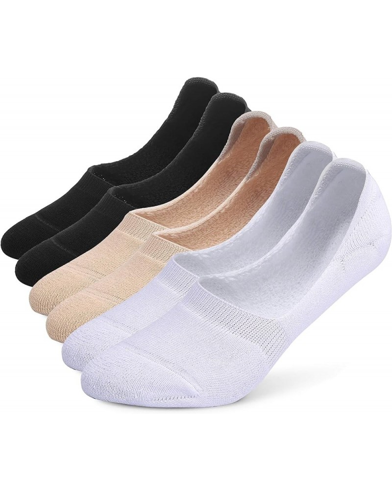 6 Pairs Unisex Thick Cushion Athletic Cotton Non Slip Low Cut Flat Liner No Show Socks C04-black/White/Beige $11.04 Socks