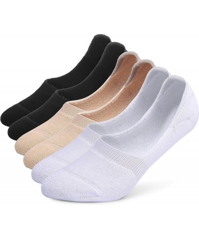 6 Pairs Unisex Thick Cushion Athletic Cotton Non Slip Low Cut Flat Liner No Show Socks C04-black/White/Beige $11.04 Socks