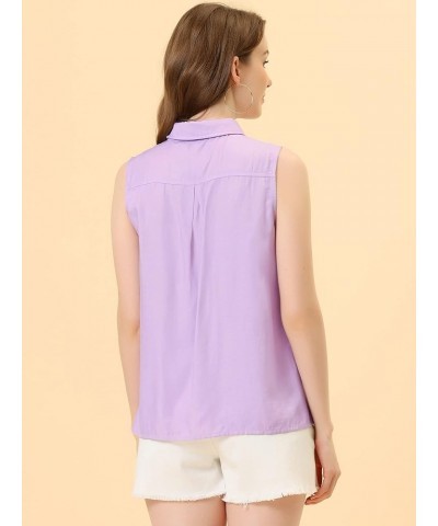 Women's Single Breasted Casual Office Sleeveless Shirt Light Purple $13.80 Blouses