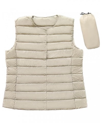 Womens Cropped Puffer Sleeveless Vest, Ladies Lightweight Packable Down Vest Outdoor Jacket For Winter Warm W-SP-V1 Khaki $14...