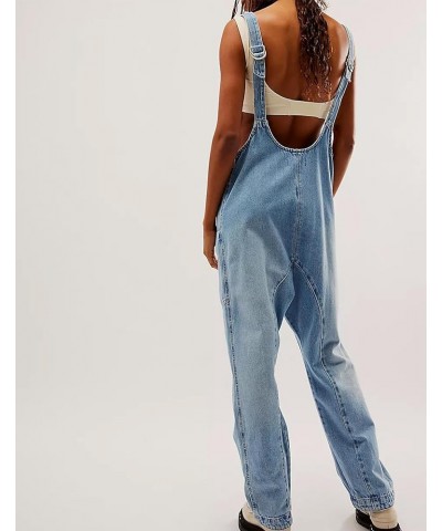 Women's Denim Overall Jumpsuits Sleeveless Backless V Neck Adjustable Straps Jeans Loose Fit Long Pants Rompers Light Blue $1...