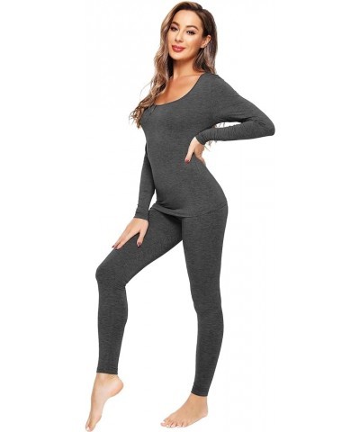 Soft Viscose from Bamboo Underwear for Women Thermal Long Johns Sets Super Warm Base Layer Top Pants Pajamas Set S-3X Charcoa...