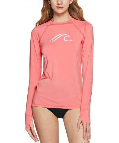 Women's UPF 50+ Rash Guard, Long Sleeve Surfing Swimsuit Top, UV/SPF Water Beach Swim Shirts Thumb Hole Coral $14.20 Swimsuits